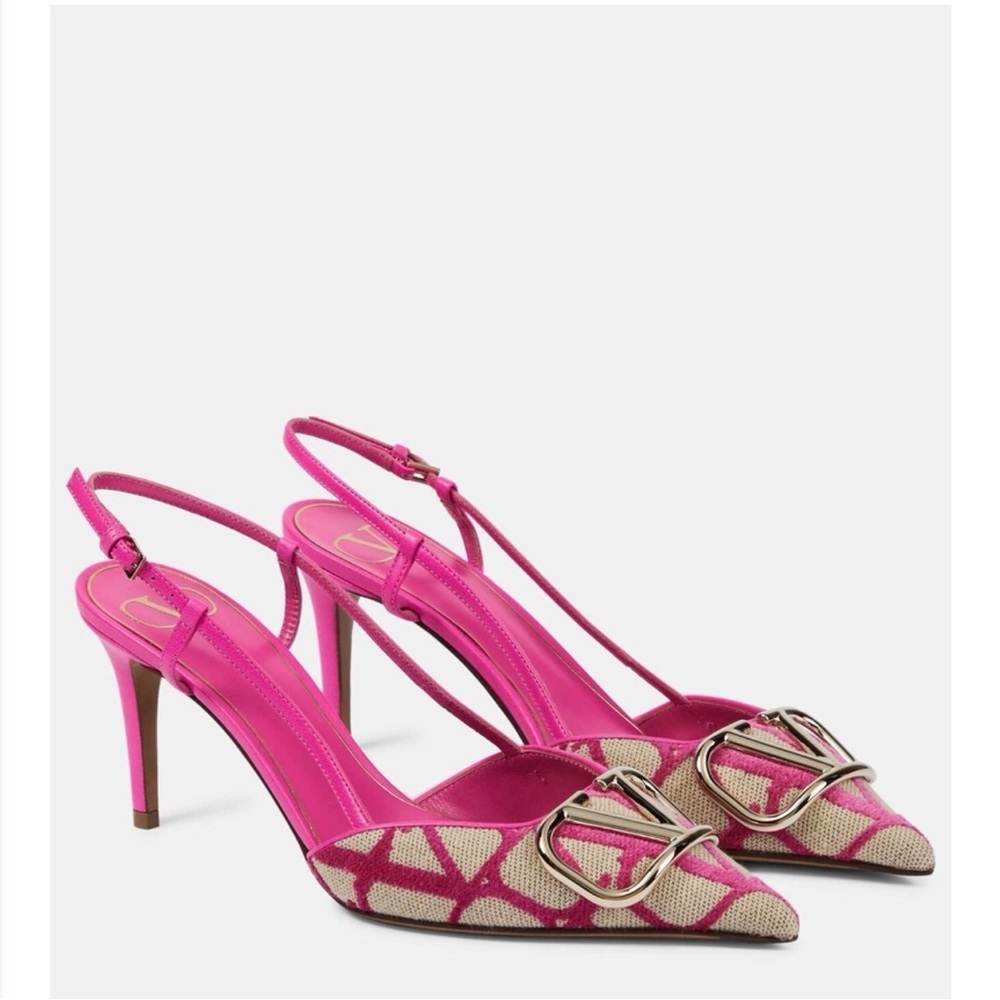 Valentino Garavani Hot Pink Slingback Pointed-Toe Heels with Buckle